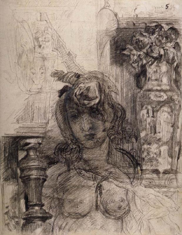 James Ensor Nude at a Balustrade or Nude with Vase and Column